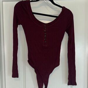 Lulu's Burgundy Button-Up Bodysuit